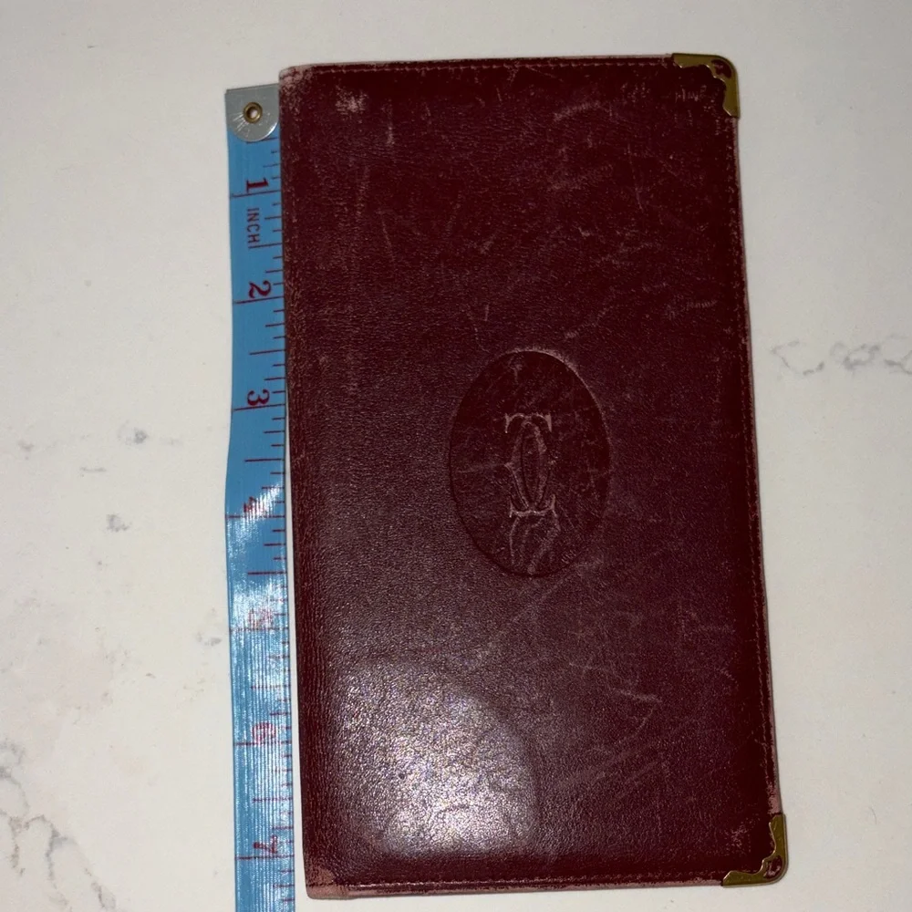 Vintage Cartier Burgundy Leather checkbook/planner/card holder long wallet